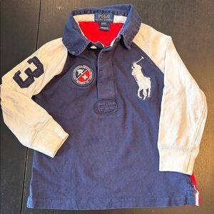 Polo by Ralph Lauren Navy Rugby Shirt with White Sleeves Size 2/2T